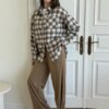 Фланель Сорочка клітинка хакі на молочному, One Size