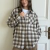 Фланель Сорочка клітинка хакі на молочному, One Size