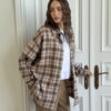 Фланель Сорочка клітинка бордо на бежевому, One Size