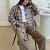 Фланель Сорочка клітинка бордо на бежевому, One Size