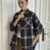 Фланель Сорочка синьо-коричнева клітинка на сірому, One Size