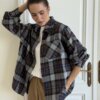 Фланель Сорочка синьо-коричнева клітинка на сірому, One Size
