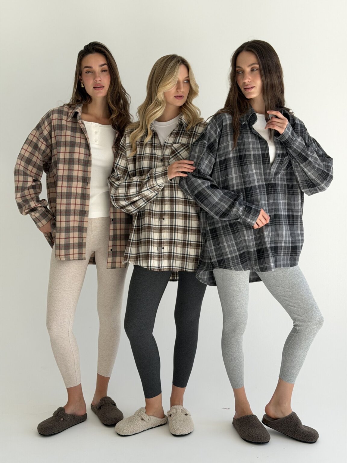 Фланель Сорочка клітинка хакі на молочному, One Size