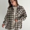 Фланель Сорочка клітинка хакі на молочному, One Size