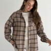 Фланель Сорочка клітинка бордо на бежевому, One Size