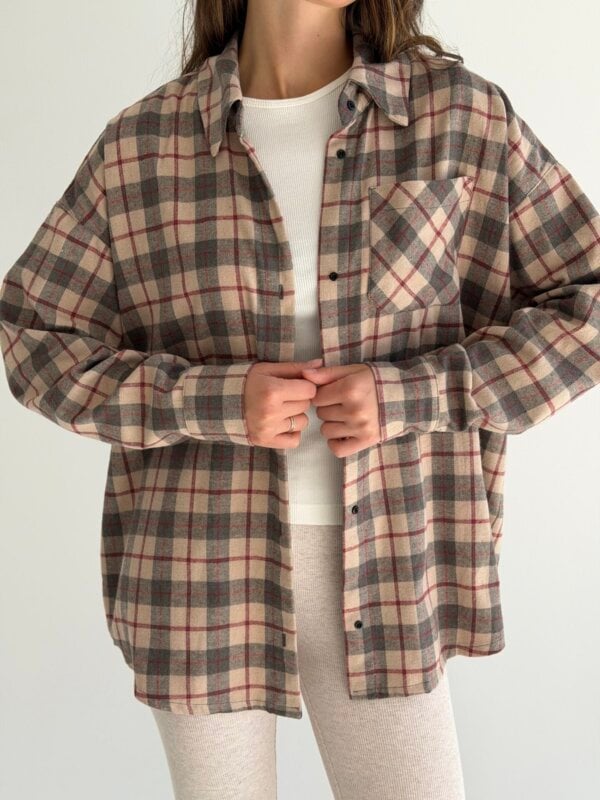 Фланель Сорочка клітинка бордо на бежевому, One Size