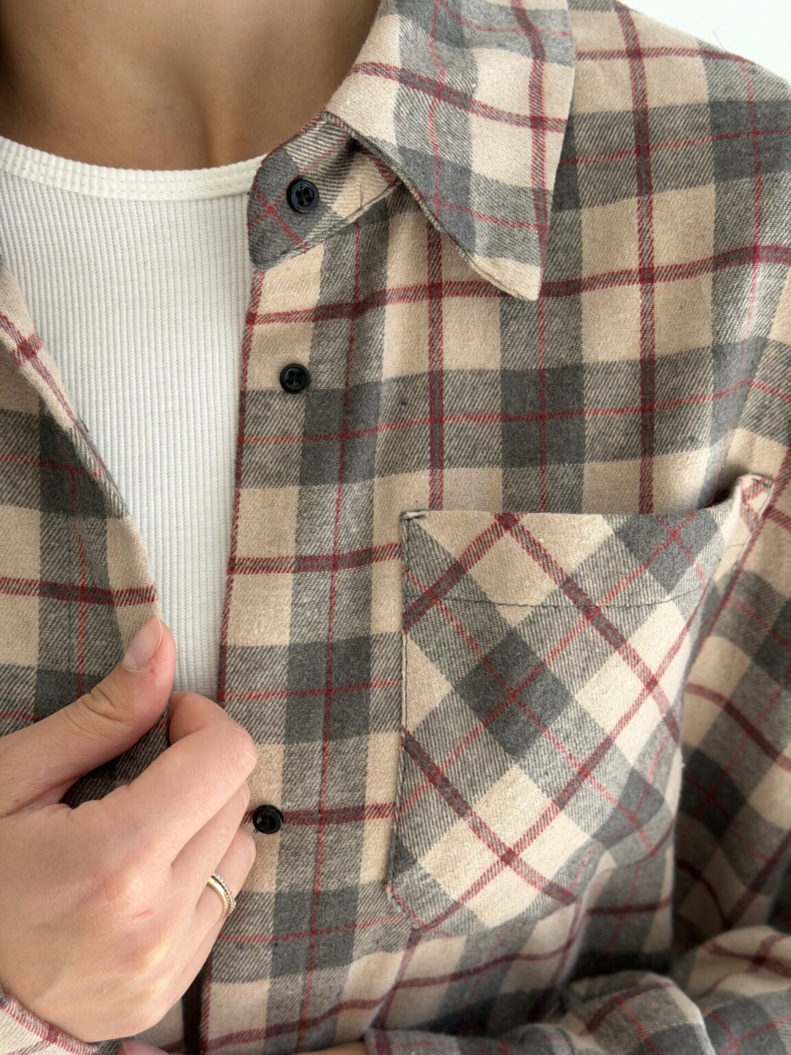 Фланель Сорочка клітинка бордо на бежевому, One Size