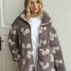 TEDDY Кофта на блискавці комір стійка біла квітка