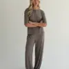 Soft Touch трикотаж костюм лонгслів та штани муки бежевий