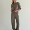 Soft Touch трикотаж костюм лонгслів та штани муки бежевий