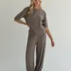 Soft Touch трикотаж костюм лонгслів та штани муки бежевий