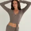 Soft Touch трикотаж лонгслів на зав'язках бежевий