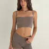 Soft Touch трикотаж комплект топ та шорти міні бежевий