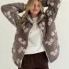 TEDDY Кофта на блискавці комір стійка біла квітка