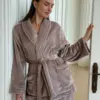 Костюм кофта на запах та штани двосторонній фліс темна-пудра