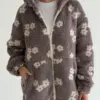 TEDDY Кофта на блискавці з капюшоном біла квітка