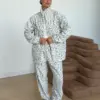 Костюм кофта зі стійкою та штани полар фліс синя квітка