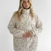 Костюм кофта зі стійкою та штани полар фліс коричневі квіти на білому