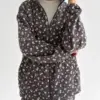 Костюм кофта зі стійкою та штани полар фліс біла квітка на сірому