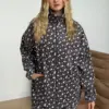 Костюм кофта зі стійкою та штани полар фліс біла квітка на сірому