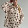 Костюм кофта зі стійкою та штани полар фліс троянди на молочному