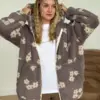TEDDY Кофта на блискавці з капюшоном біла квітка